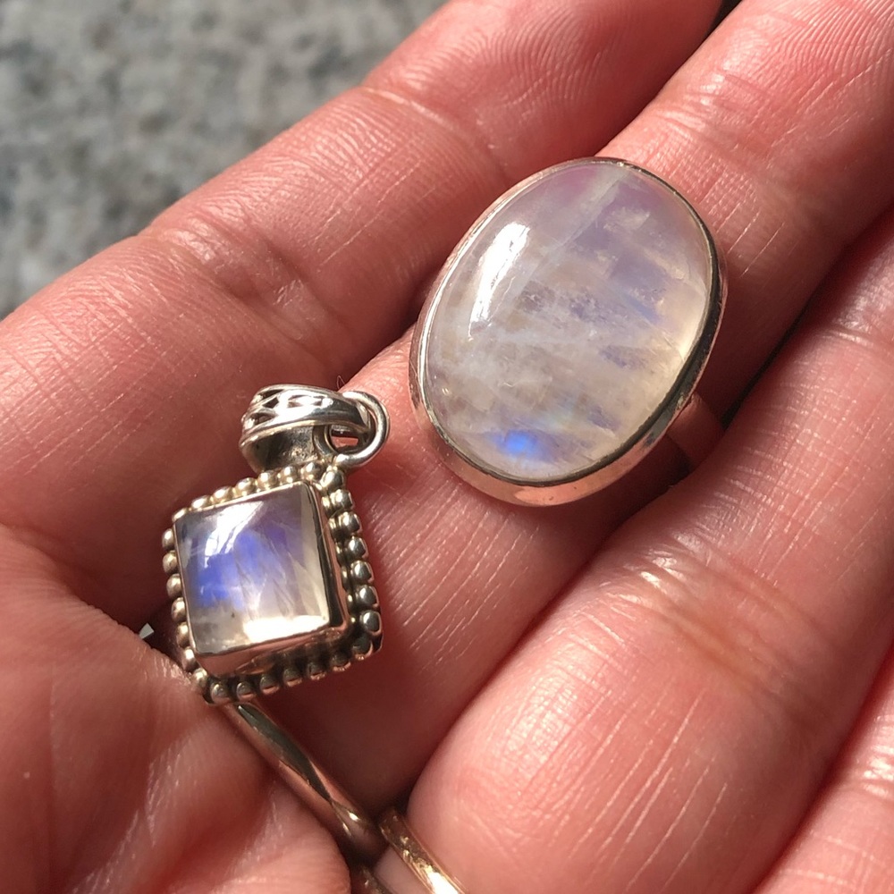 Sterling Silver Moonstone Ring & Pendant
